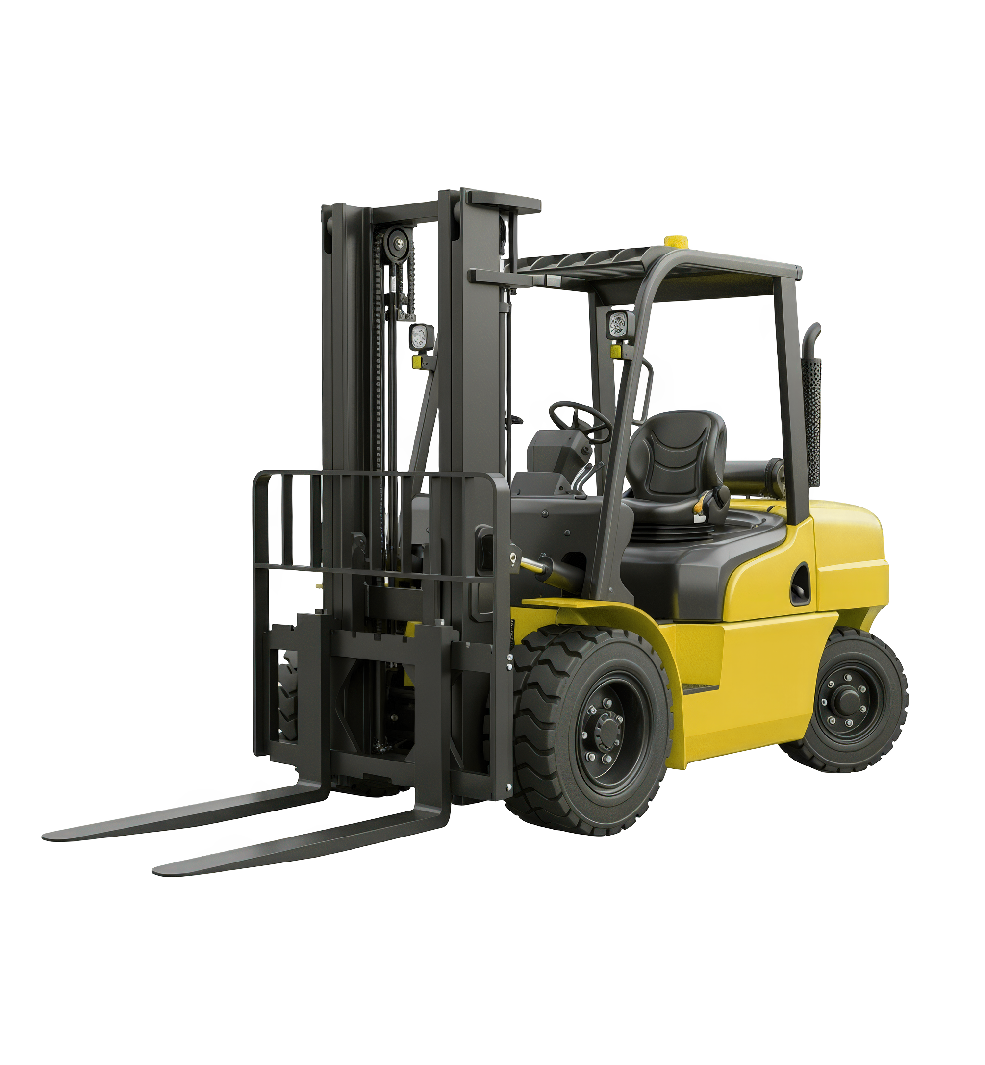 Forklift in warehouse aisle